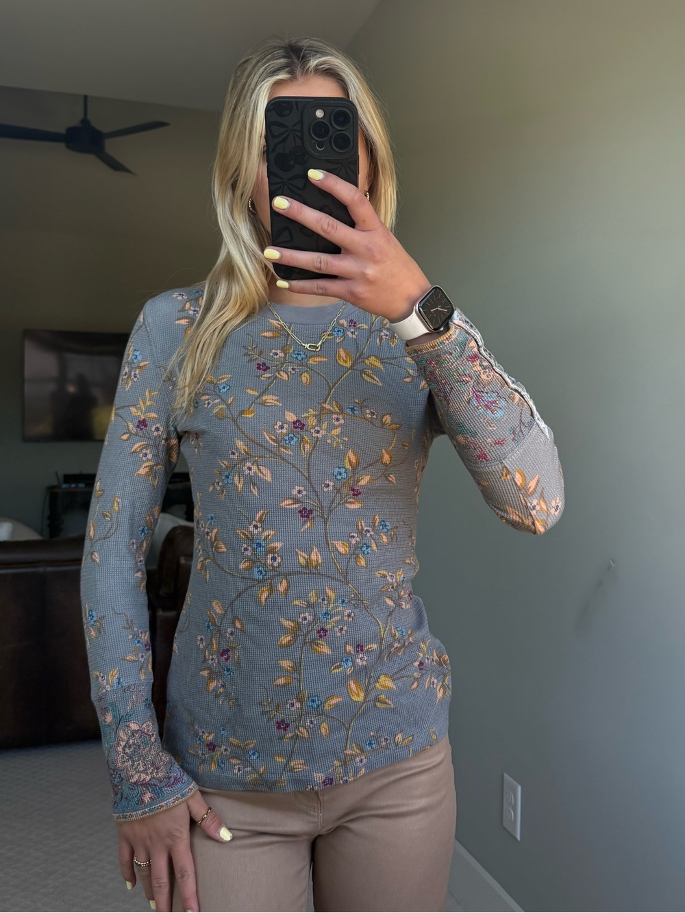 Sundance Blue Floral Long-Sleeve Crewneck Top